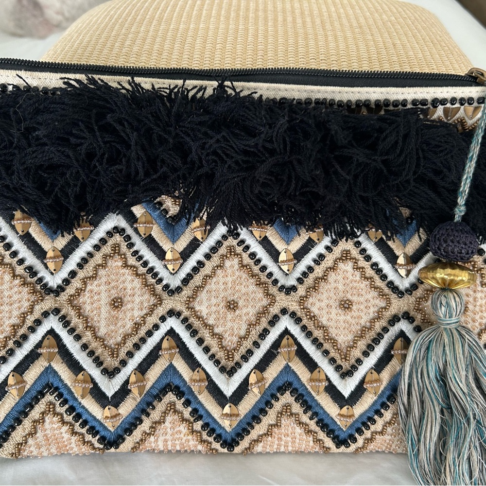 Bohemian Embellished Clutch with Tassel